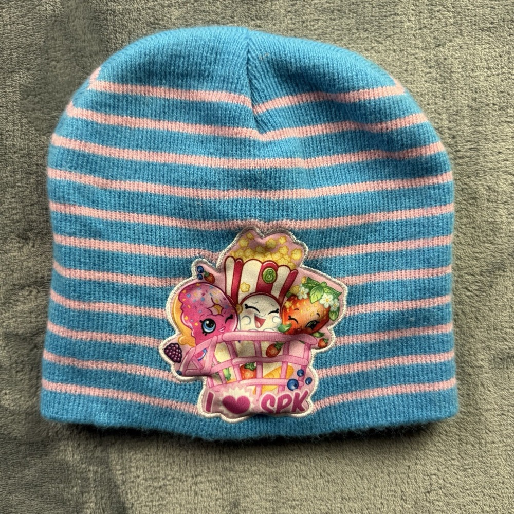 Shopkins Pink Blue Beanie I Love SPK Winter Cap Hat
